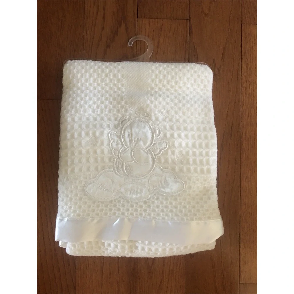 New Little Beginnings Baby blanket Waffle weave satin trim Bless this Child
